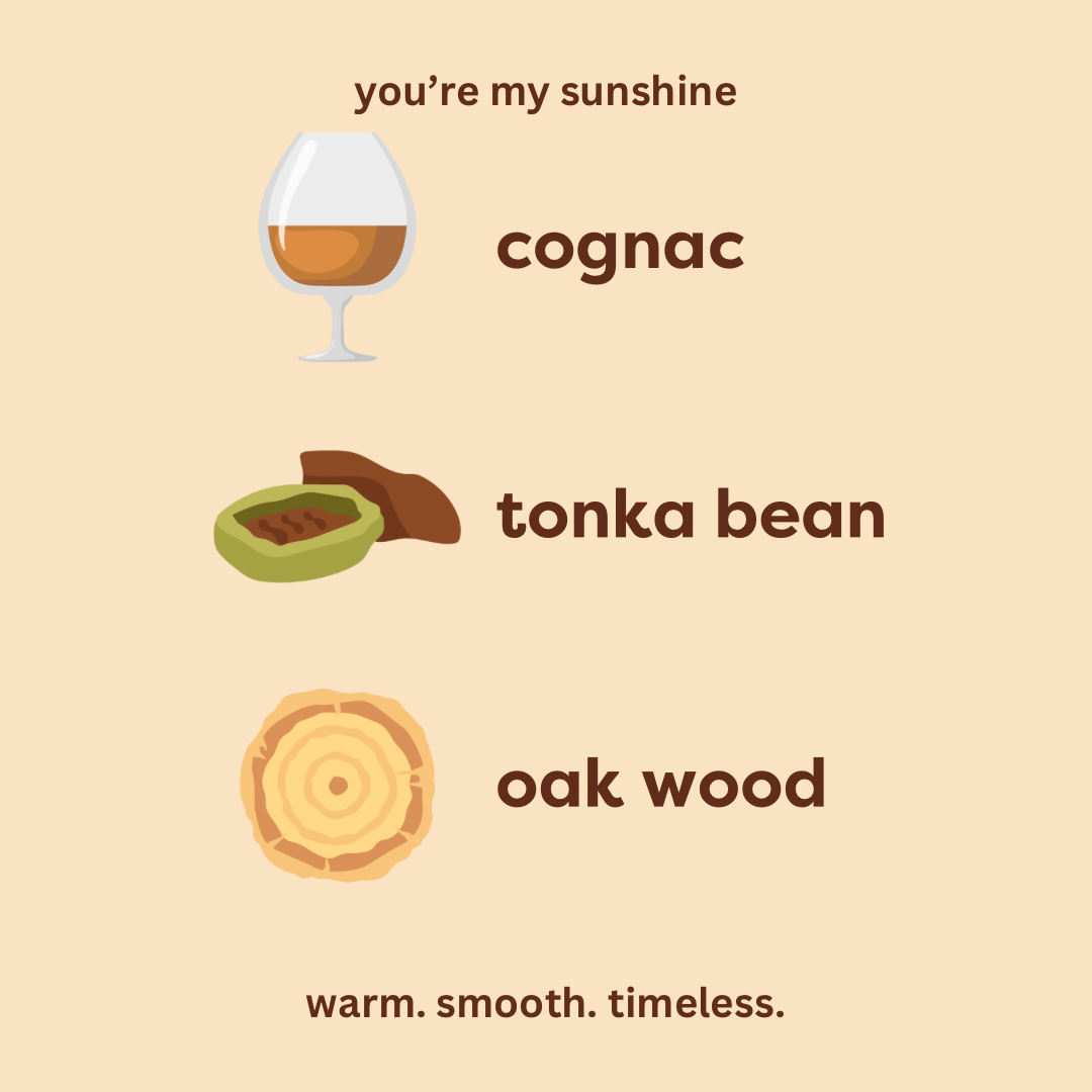 you're my sunshine. cognac. tonka bean. oak wood. warm. smooth. timeless.